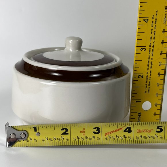 Vtg Jackson Custom China Sugar Bowl Lid Brown White Union Made Restaurant Ware - Picture 7 of 8